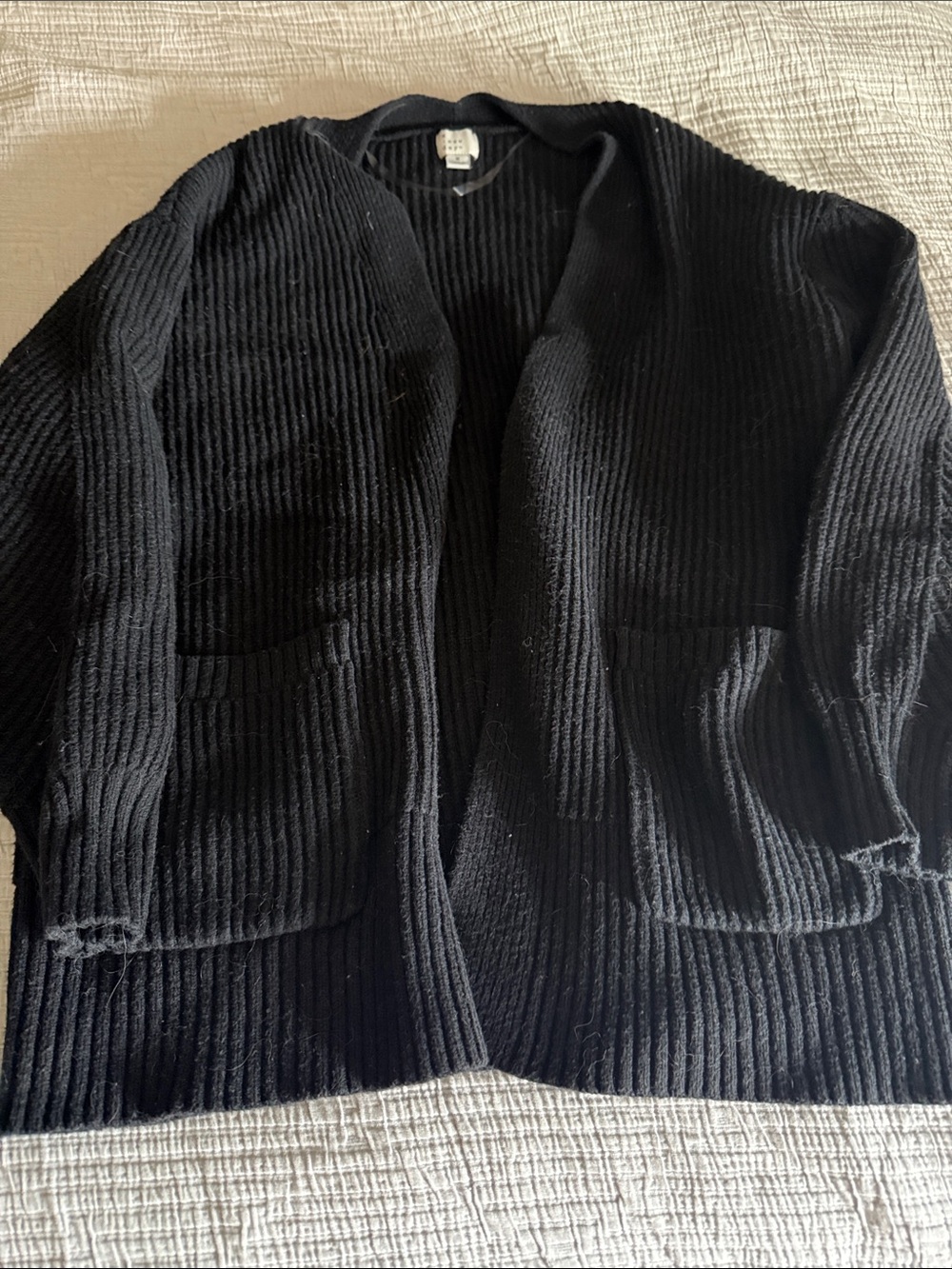 a new day Black Ribbed Open-Front Cardigan Sweater